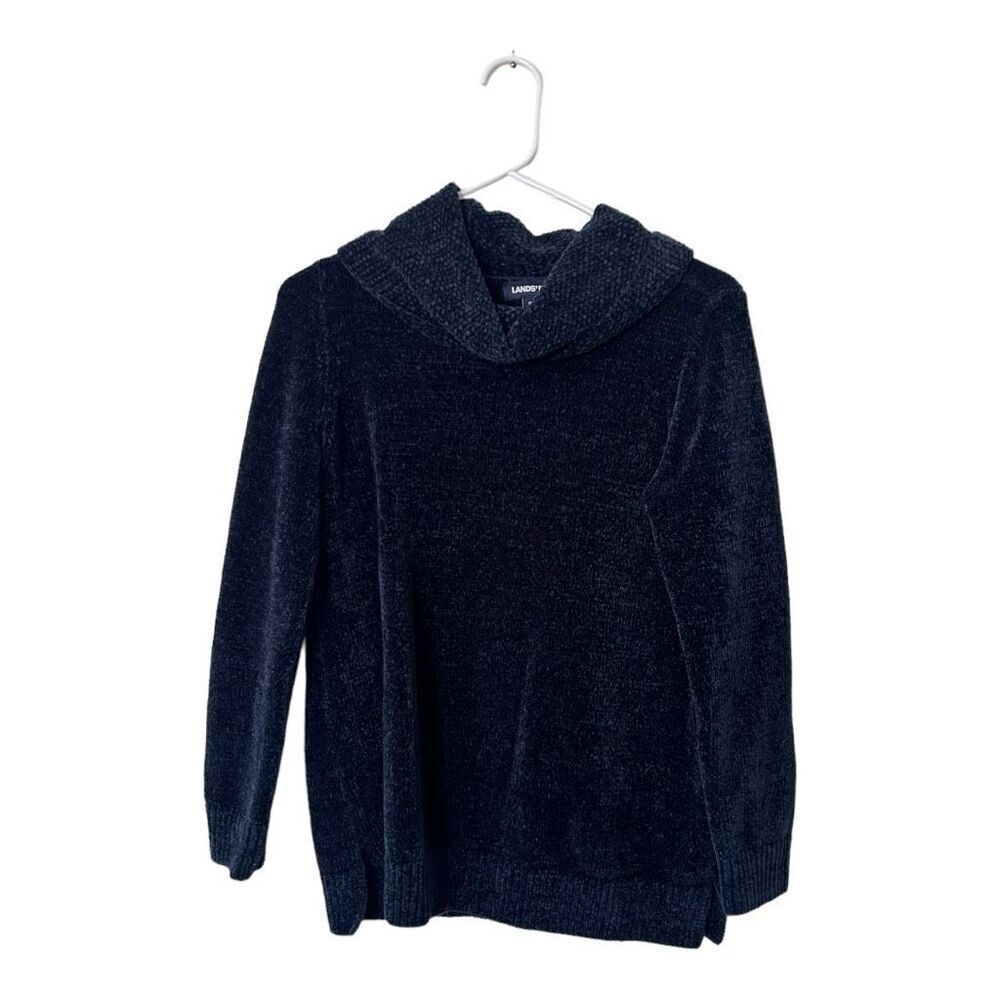 Lands' End Blue Mock Neck Chenille Sweater Size S Chic Comfy cozy soft classic